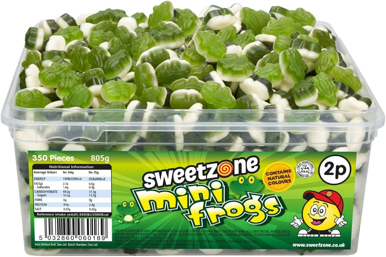 A tub overflowing with mini frogs jelly sweets