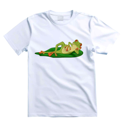 A t-shirt from our merchandise range depicting a frog wearing sunglasses sat on a log